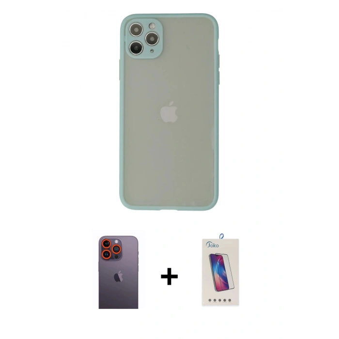 MARSİLYAN™- iPhone 12 Pro Max Kılıf Ahenk Çizgi Serisi - Siyah Joko 5D Cam + Turuncu Neon Fosforlu Kamera Lens
