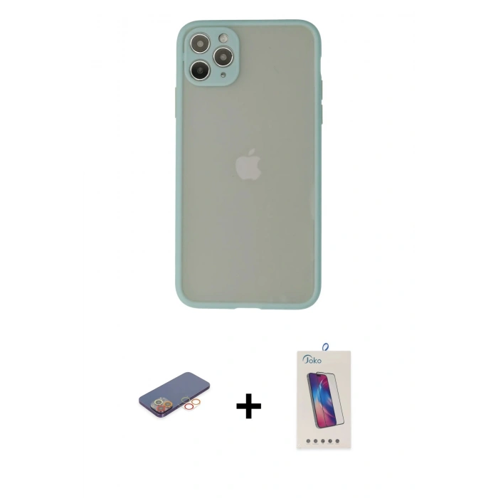 MARSİLYAN™- iPhone 12 Pro Max Kılıf Ahenk Çizgi Serisi - Siyah Joko 5D Cam + Renkli Kamera Lens Koruma Cam - TU