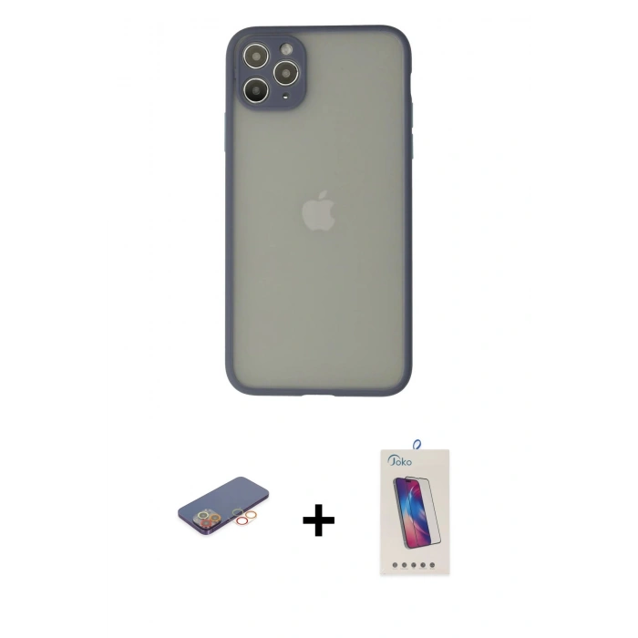 MARSİLYAN™- iPhone 12 Pro Max Kılıf Ahenk Çizgi Serisi - Siyah Joko 5D Cam + Renkli Kamera Lens Koruma Cam - TU
