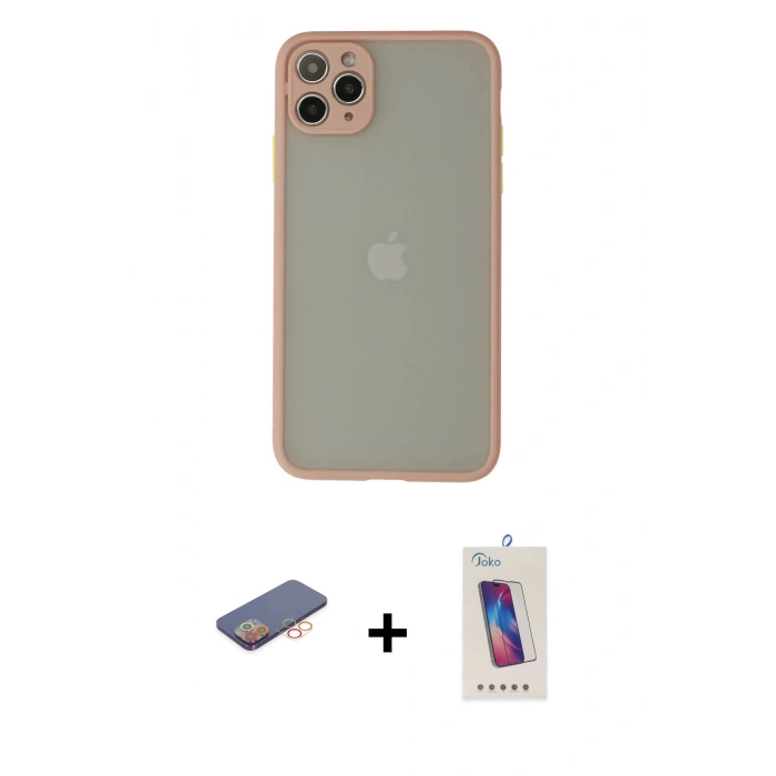 MARSİLYAN™- iPhone 12 Pro Max Kılıf Ahenk Çizgi Serisi - Siyah Joko 5D Cam + Renkli Kamera Lens Koruma Cam - TU