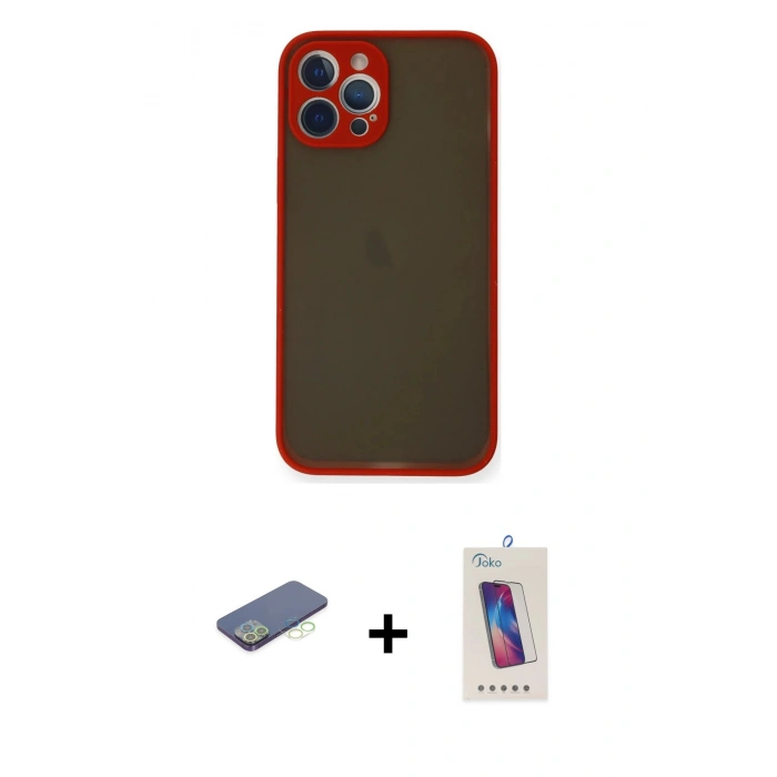 MARSİLYAN™- iPhone 12 Pro Max Kılıf Ahenk Çizgi Serisi - Siyah Joko 5D Cam + Yeşil Renkli Kamera Lens Koruma Cam