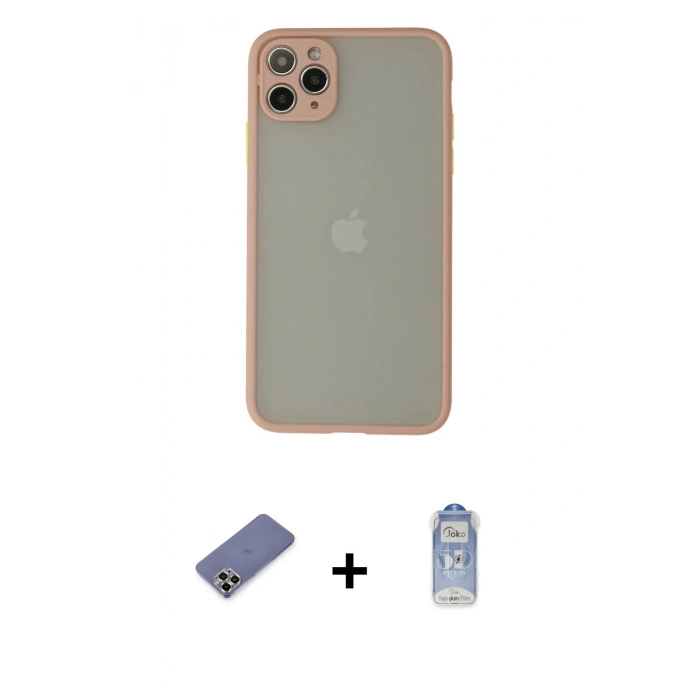 MARSİLYAN™- iPhone 12 Pro Max Kılıf Ahenk Çizgi Serisi - Siyah Joko Magic 5D Cam + Metal Kamera Lens Koruma Cam - GD