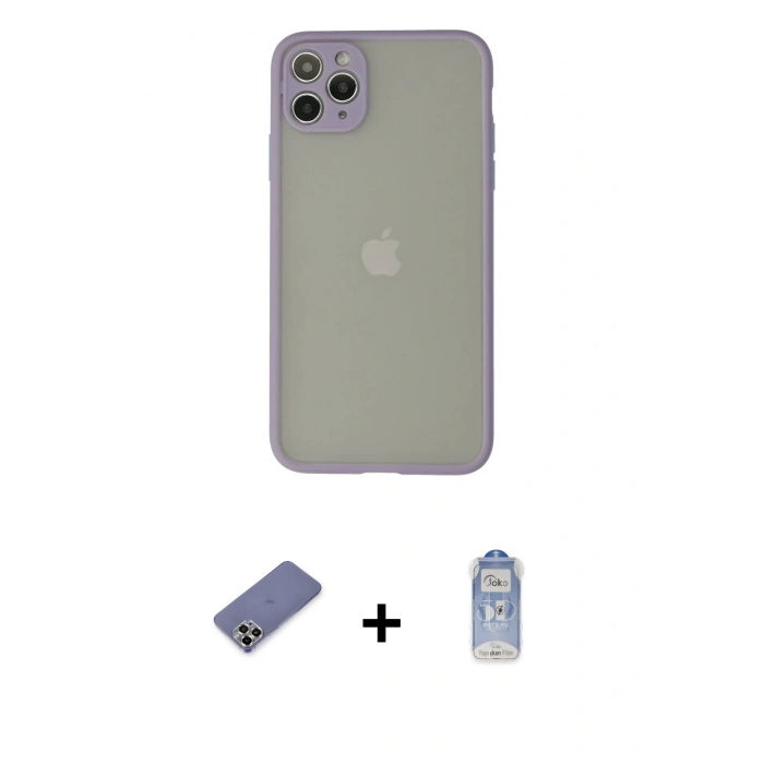 MARSİLYAN™- iPhone 12 Pro Max Kılıf Ahenk Çizgi Serisi - Siyah Joko Magic 5D Cam + Metal Kamera Lens Koruma Cam - GD