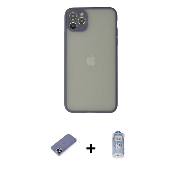MARSİLYAN™- iPhone 12 Pro Max Kılıf Ahenk Çizgi Serisi - Siyah Joko Magic 5D Cam + Metal Kamera Lens Koruma Cam - GD