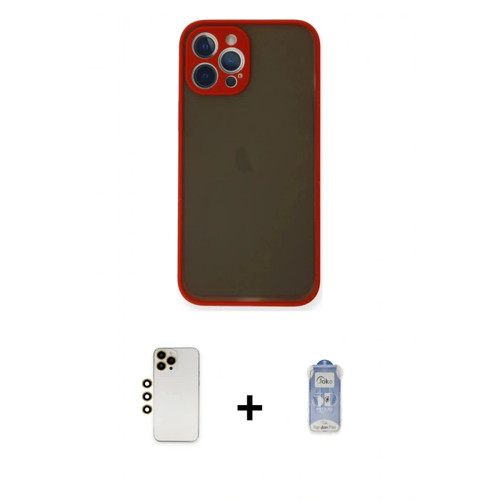 MARSİLYAN™- iPhone 12 Pro Max Kılıf Ahenk Çizgi Serisi - Siyah Joko Magic 5D Cam + Gold Shine Kamera Lens