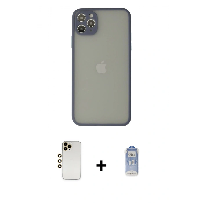 MARSİLYAN™- iPhone 12 Pro Max Kılıf Ahenk Çizgi Serisi - Siyah Joko Magic 5D Cam + Gold Shine Kamera Lens