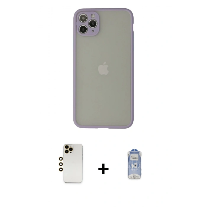 MARSİLYAN™- iPhone 12 Pro Max Kılıf Ahenk Çizgi Serisi - Siyah Joko Magic 5D Cam + Gold Shine Kamera Lens