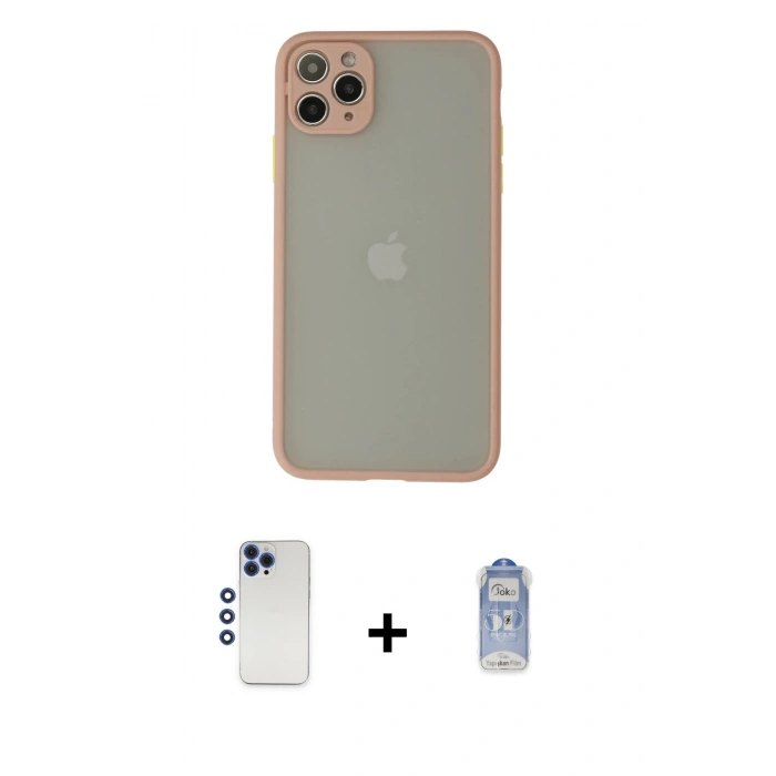 MARSİLYAN™- iPhone 12 Pro Max Kılıf Ahenk Çizgi Serisi - Siyah Joko Magic 5D Cam + Lacivert Shine Kamera Lens