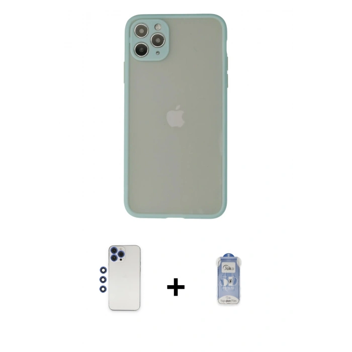 MARSİLYAN™- iPhone 12 Pro Max Kılıf Ahenk Çizgi Serisi - Siyah Joko Magic 5D Cam + Lacivert Shine Kamera Lens