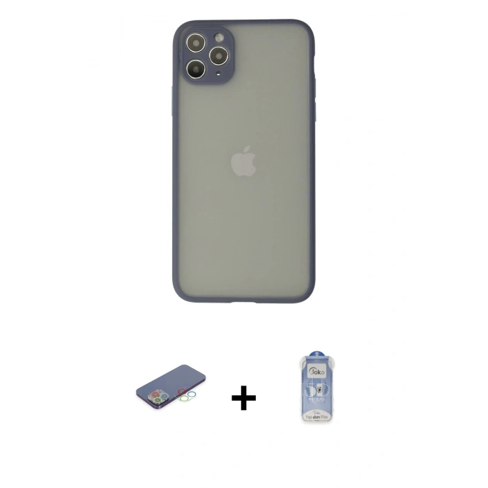 MARSİLYAN™- iPhone 12 Pro Max Kılıf Ahenk Çizgi Serisi - Siyah Joko Magic 5D Cam + Renkli Kamera Lens Koruma Cam - MI