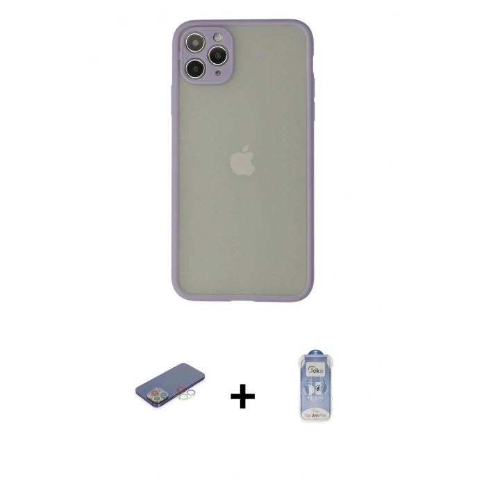 MARSİLYAN™- iPhone 12 Pro Max Kılıf Ahenk Çizgi Serisi - Siyah Joko Magic 5D Cam + Renkli Kamera Lens Koruma Cam - MI
