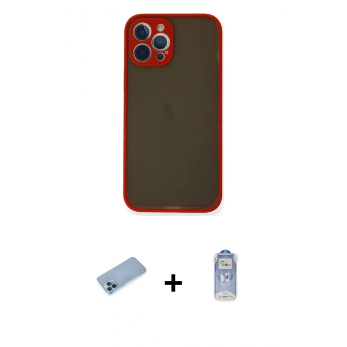 MARSİLYAN™- iPhone 12 Pro Max Kılıf Ahenk Çizgi Serisi - Siyah Joko Magic 5D Cam + Shine Kamera Lens Koruma Cam - MI