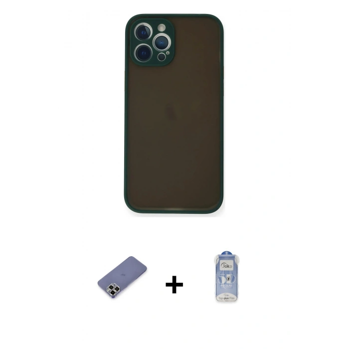 MARSİLYAN™- iPhone 12 Pro Max Kılıf Ahenk Çizgi Serisi - Siyah Joko Magic 5D Cam + Metal Kamera Lens Koruma Cam - GD