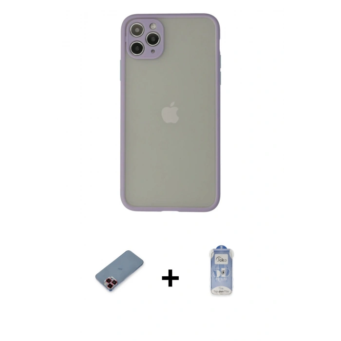 MARSİLYAN™- iPhone 12 Pro Max Kılıf Ahenk Çizgi Serisi - Siyah Joko Magic 5D Cam + Metal Kamera Lens Koruma Cam - KI