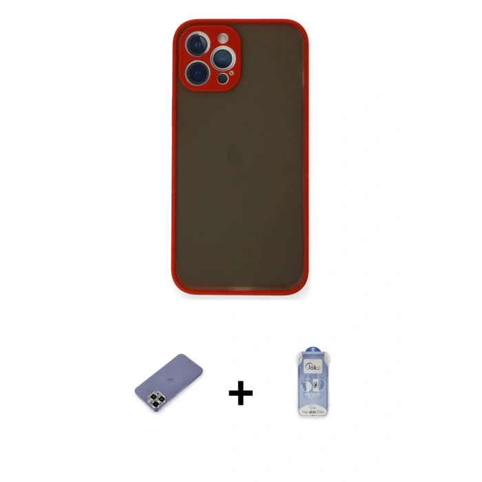 MARSİLYAN™- iPhone 12 Pro Max Kılıf Ahenk Çizgi Serisi - Siyah Joko Magic 5D Cam + Metal Kamera Lens Koruma Cam - GD