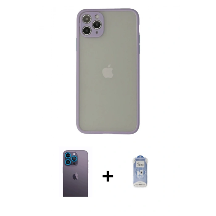MARSİLYAN™- iPhone 12 Pro Max Kılıf Ahenk Çizgi Serisi - Siyah Joko Magic 5D Cam + Neon Fosforlu Kamera Lens - MI