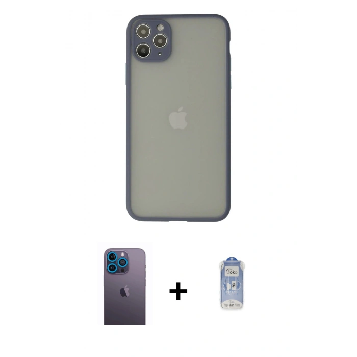 MARSİLYAN™- iPhone 12 Pro Max Kılıf Ahenk Çizgi Serisi - Siyah Joko Magic 5D Cam + Neon Fosforlu Kamera Lens - MI