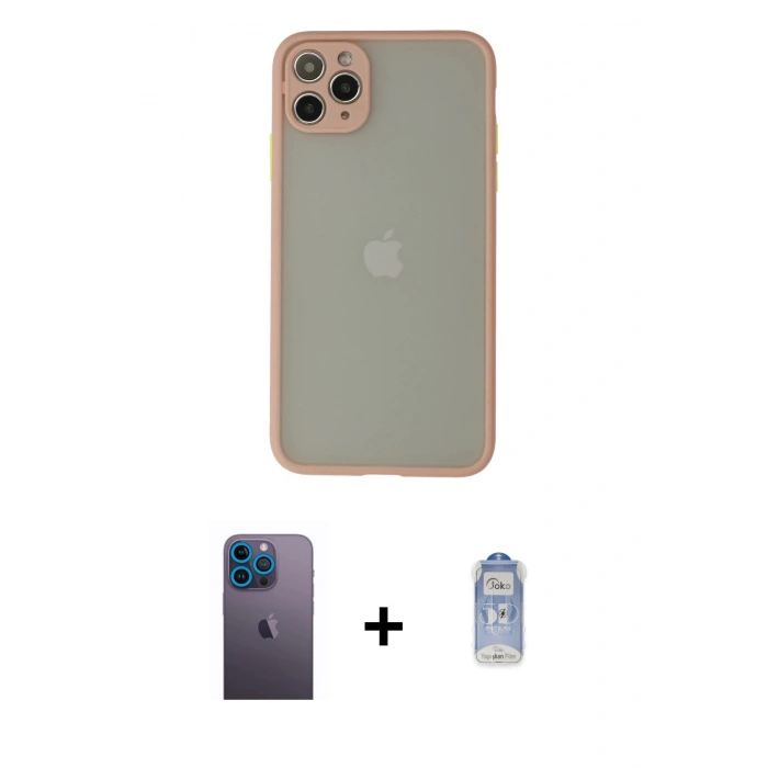 MARSİLYAN™- iPhone 12 Pro Max Kılıf Ahenk Çizgi Serisi - Siyah Joko Magic 5D Cam + Neon Fosforlu Kamera Lens - MI