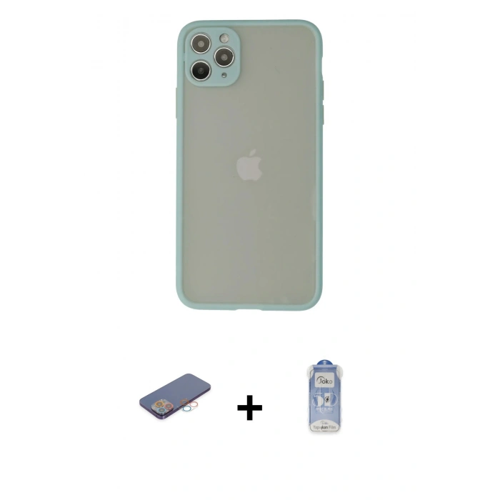 MARSİLYAN™- iPhone 12 Pro Max Kılıf Ahenk Çizgi Serisi - Siyah Joko Magic 5D Cam + Renkli Kamera Lens Koruma Cam - PE