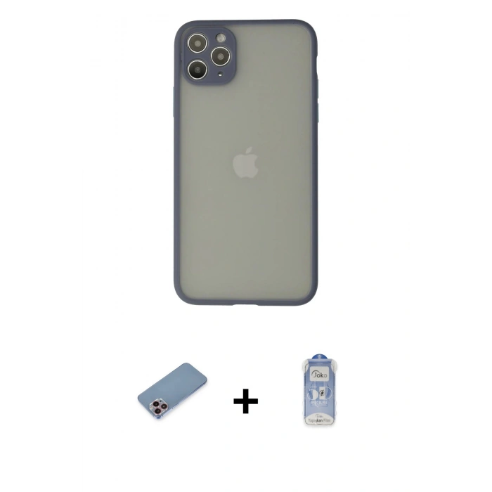 MARSİLYAN™- iPhone 12 Pro Max Kılıf Ahenk Çizgi Serisi - Siyah Joko Magic 5D Cam + Shine Kamera Lens Koruma Cam - PE