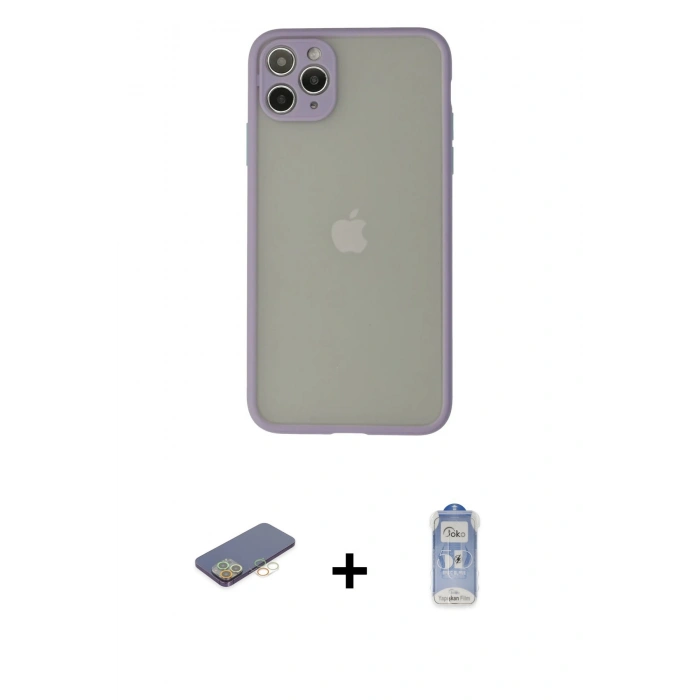 MARSİLYAN™- iPhone 12 Pro Max Kılıf Ahenk Çizgi Serisi - Siyah Joko Magic 5D Cam + Renkli Kamera Lens Koruma Cam - SI