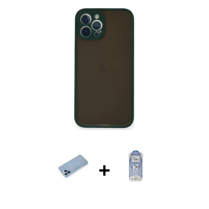 MARSİLYAN™- iPhone 12 Pro Max Kılıf Ahenk Çizgi Serisi - Siyah Joko Magic 5D Cam + Shine Kamera Lens Koruma Cam - MI