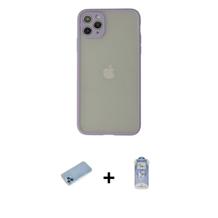 MARSİLYAN™- iPhone 12 Pro Max Kılıf Ahenk Çizgi Serisi - Siyah Joko Magic 5D Cam + Shine Kamera Lens Koruma Cam - MI