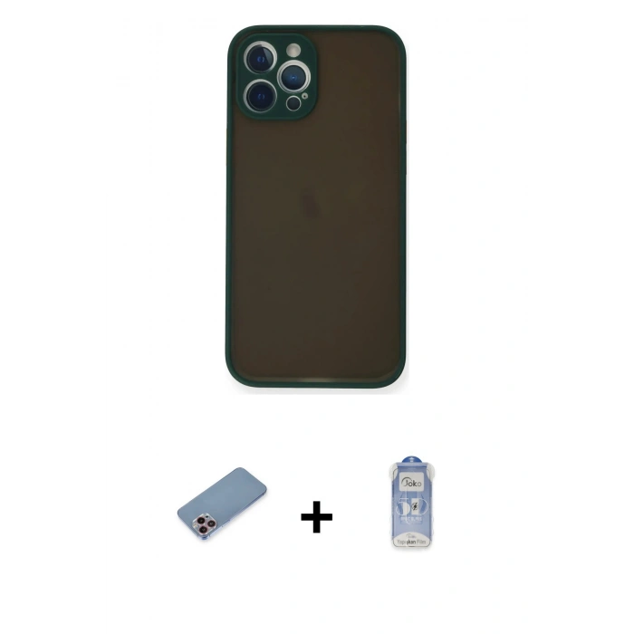 MARSİLYAN™- iPhone 12 Pro Max Kılıf Ahenk Çizgi Serisi - Siyah Joko Magic 5D Cam + Shine Kamera Lens Koruma Cam - PE