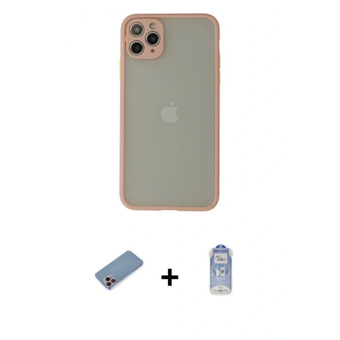 MARSİLYAN™- iPhone 12 Pro Max Kılıf Ahenk Çizgi Serisi - Siyah Joko Magic 5D Cam + Shine Kamera Lens Koruma Cam - PE