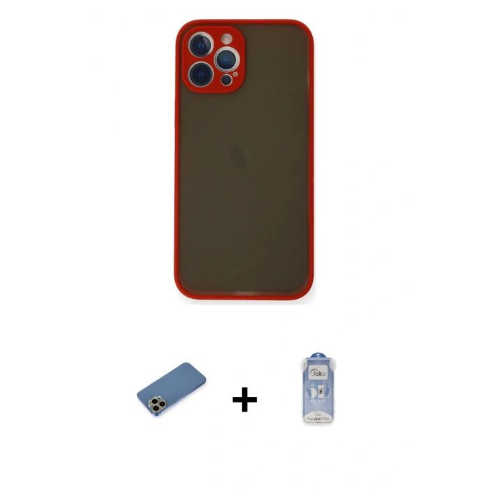 MARSİLYAN™- iPhone 12 Pro Max Kılıf Ahenk Çizgi Serisi - Siyah Joko Magic 5D Cam + Shine Kamera Lens Koruma Cam - GD