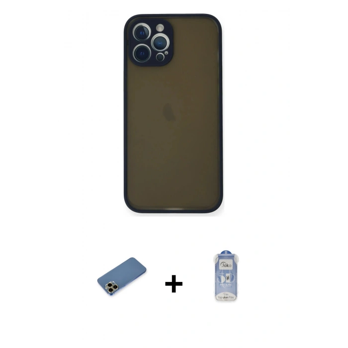 MARSİLYAN™- iPhone 12 Pro Max Kılıf Ahenk Çizgi Serisi - Siyah Joko Magic 5D Cam + Shine Kamera Lens Koruma Cam - GD