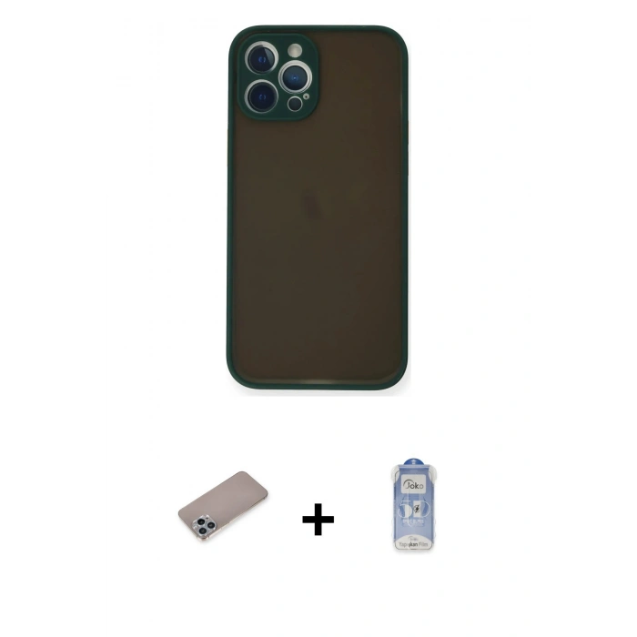 MARSİLYAN™- iPhone 12 Pro Max Kılıf Ahenk Çizgi Serisi - Siyah Joko Magic 5D Cam + Shine Kamera Lens Koruma Cam - SABE