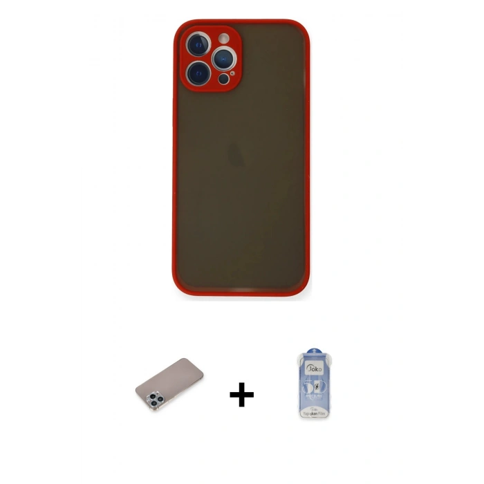 MARSİLYAN™- iPhone 12 Pro Max Kılıf Ahenk Çizgi Serisi - Siyah Joko Magic 5D Cam + Shine Kamera Lens Koruma Cam - SABE