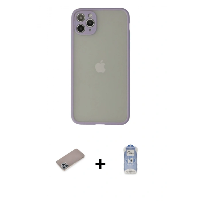 MARSİLYAN™- iPhone 12 Pro Max Kılıf Ahenk Çizgi Serisi - Siyah Joko Magic 5D Cam + Shine Kamera Lens Koruma Cam - SABE