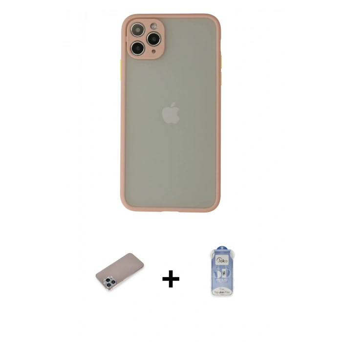 MARSİLYAN™- iPhone 12 Pro Max Kılıf Ahenk Çizgi Serisi - Siyah Joko Magic 5D Cam + Shine Kamera Lens Koruma Cam - SABE