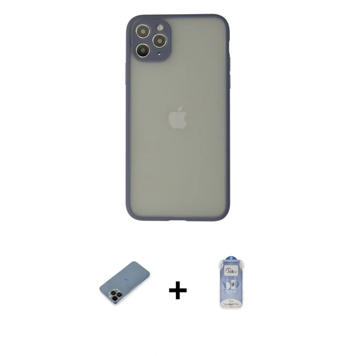 MARSİLYAN™- iPhone 12 Pro Max Kılıf Ahenk Çizgi Serisi - Siyah Joko Magic 5D Cam + Shine Kamera Lens Koruma Cam - SH