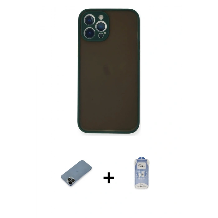 MARSİLYAN™- iPhone 12 Pro Max Kılıf Ahenk Çizgi Serisi - Siyah Joko Magic 5D Cam + Shine Kamera Lens Koruma Cam - SH