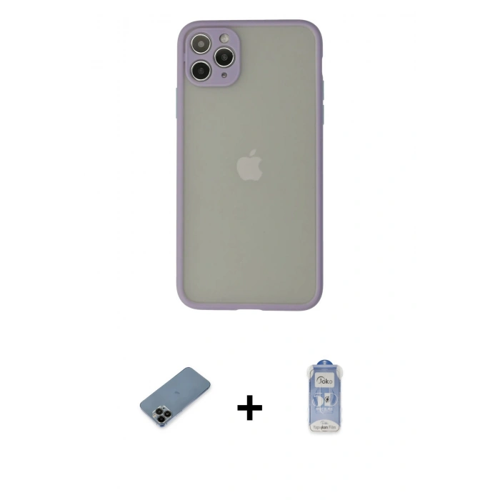 MARSİLYAN™- iPhone 12 Pro Max Kılıf Ahenk Çizgi Serisi - Siyah Joko Magic 5D Cam + Shine Kamera Lens Koruma Cam - SH