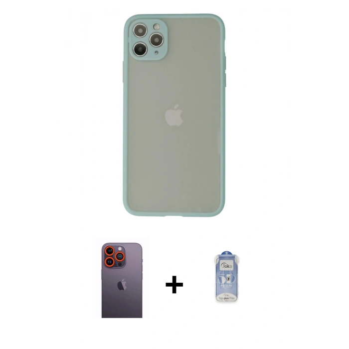 MARSİLYAN™- iPhone 12 Pro Max Kılıf Ahenk Çizgi Serisi - Siyah Joko Magic 5D Cam + Neon Fosforlu Kamera Lens - TU