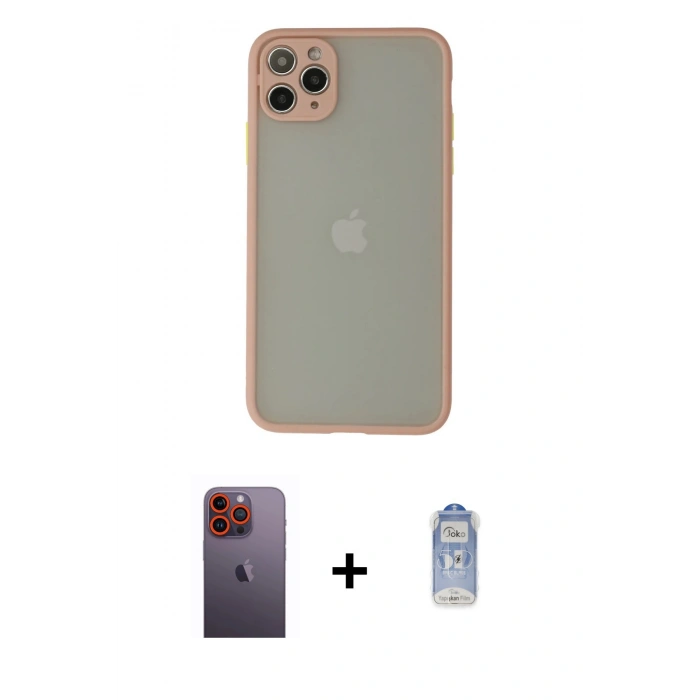 MARSİLYAN™- iPhone 12 Pro Max Kılıf Ahenk Çizgi Serisi - Siyah Joko Magic 5D Cam + Neon Fosforlu Kamera Lens - TU