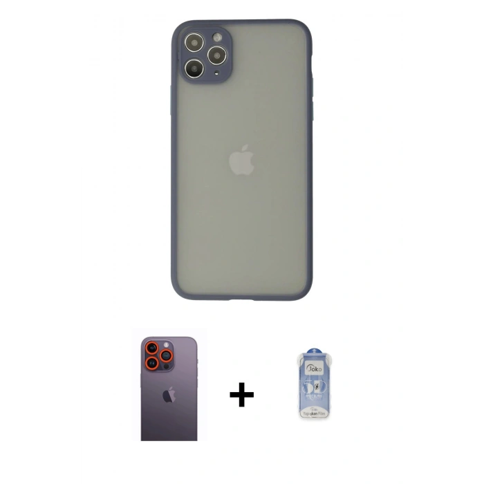 MARSİLYAN™- iPhone 12 Pro Max Kılıf Ahenk Çizgi Serisi - Siyah Joko Magic 5D Cam + Neon Fosforlu Kamera Lens - TU