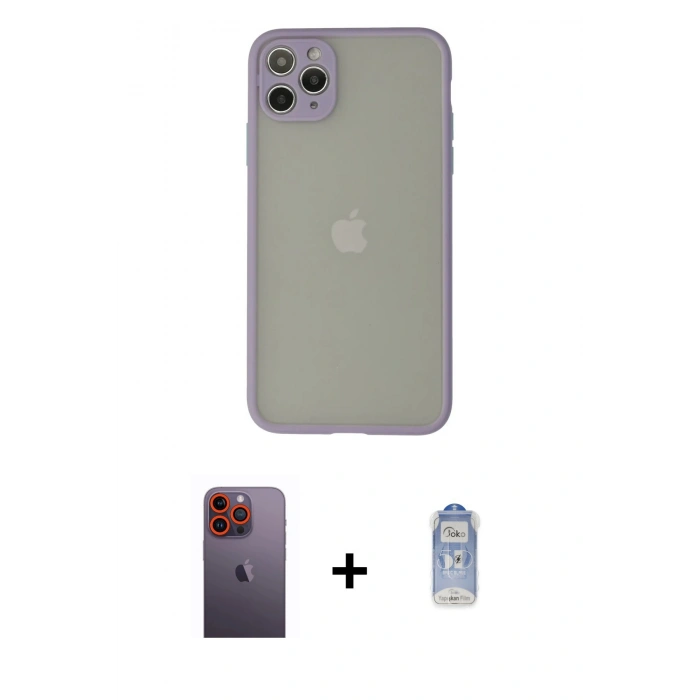 MARSİLYAN™- iPhone 12 Pro Max Kılıf Ahenk Çizgi Serisi - Siyah Joko Magic 5D Cam + Neon Fosforlu Kamera Lens - TU
