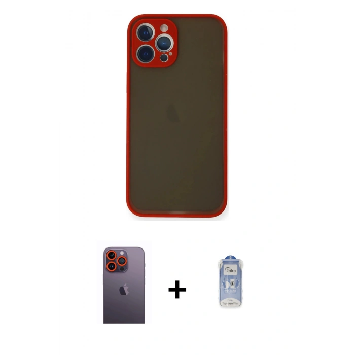 MARSİLYAN™- iPhone 12 Pro Max Kılıf Ahenk Çizgi Serisi - Siyah Joko Magic 5D Cam + Neon Fosforlu Kamera Lens - TU