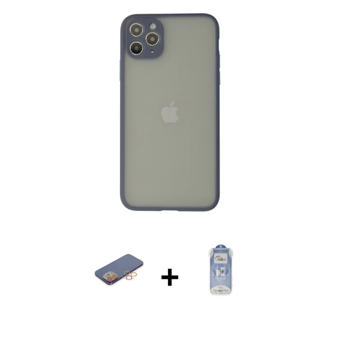 MARSİLYAN™- iPhone 12 Pro Max Kılıf Ahenk Çizgi Serisi - Siyah Joko Magic 5D Cam + Renkli Kamera Lens Koruma Cam - TU