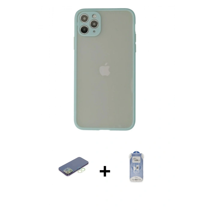 MARSİLYAN™- iPhone 12 Pro Max Kılıf Ahenk Çizgi Serisi - Siyah Joko Magic 5D Cam + Yeşil Renkli Kamera Lens Koruma Cam