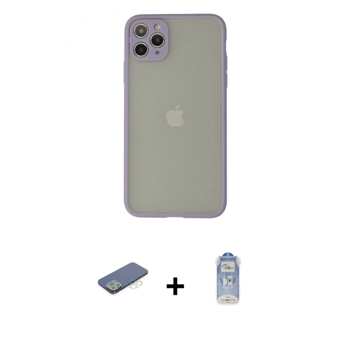 MARSİLYAN™- iPhone 12 Pro Max Kılıf Ahenk Çizgi Serisi - Siyah Joko Magic 5D Cam + Yeşil Renkli Kamera Lens Koruma Cam