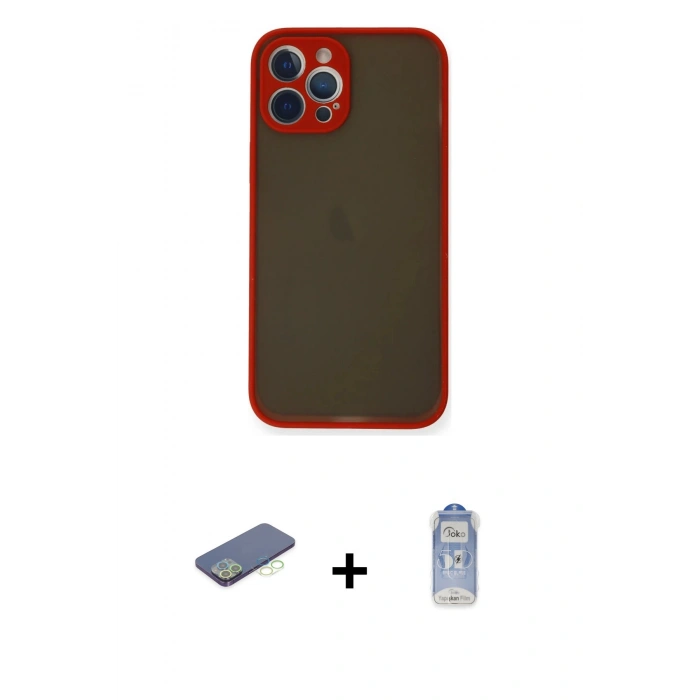 MARSİLYAN™- iPhone 12 Pro Max Kılıf Ahenk Çizgi Serisi - Siyah Joko Magic 5D Cam + Yeşil Renkli Kamera Lens Koruma Cam