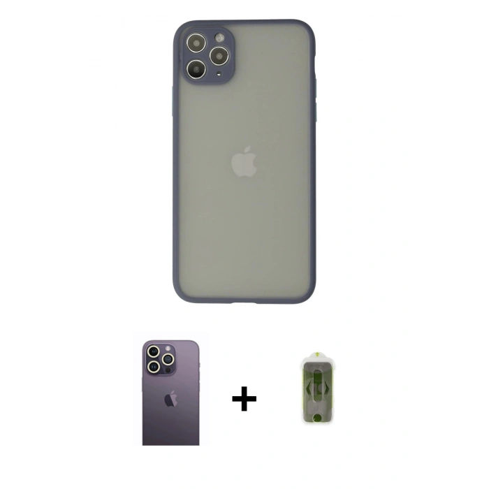 MARSİLYAN™- iPhone 12 Pro Max Kılıf Ahenk Çizgi Serisi - Siyah Joko Magic 5D Hayalet Cam + Beyaz Neon Fosforlu Kamera Lens