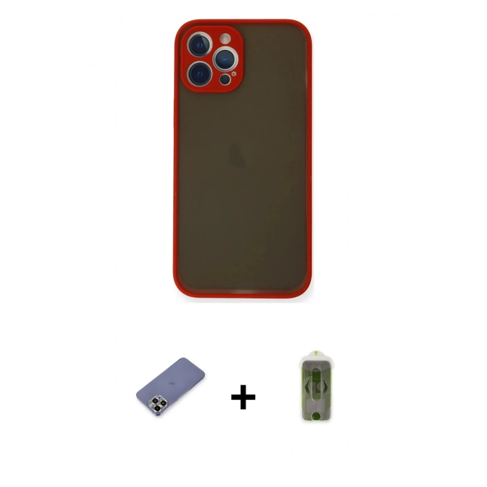 MARSİLYAN™- iPhone 12 Pro Max Kılıf Ahenk Çizgi Serisi - Siyah Joko Magic 5D Hayalet Cam + Gold Metal Kamera Lens Koruma Cam