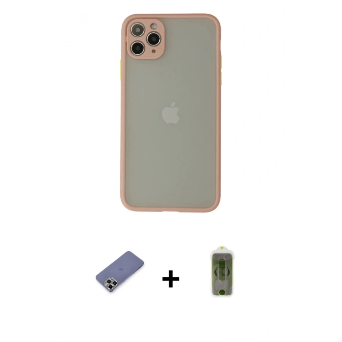MARSİLYAN™- iPhone 12 Pro Max Kılıf Ahenk Çizgi Serisi - Siyah Joko Magic 5D Hayalet Cam + Gold Metal Kamera Lens Koruma Cam